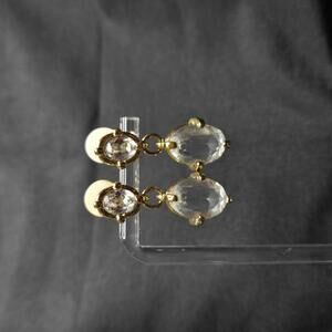 Vintage Swarovski Gold Tone Crystal Drop Clip Earrings Clear Oval Dangle